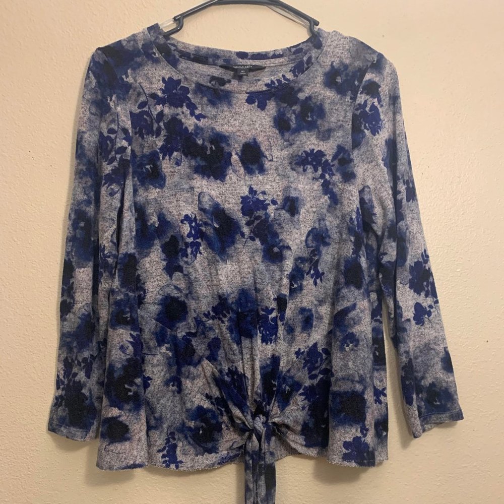Blue Floral Blouse w/ Waist Tie